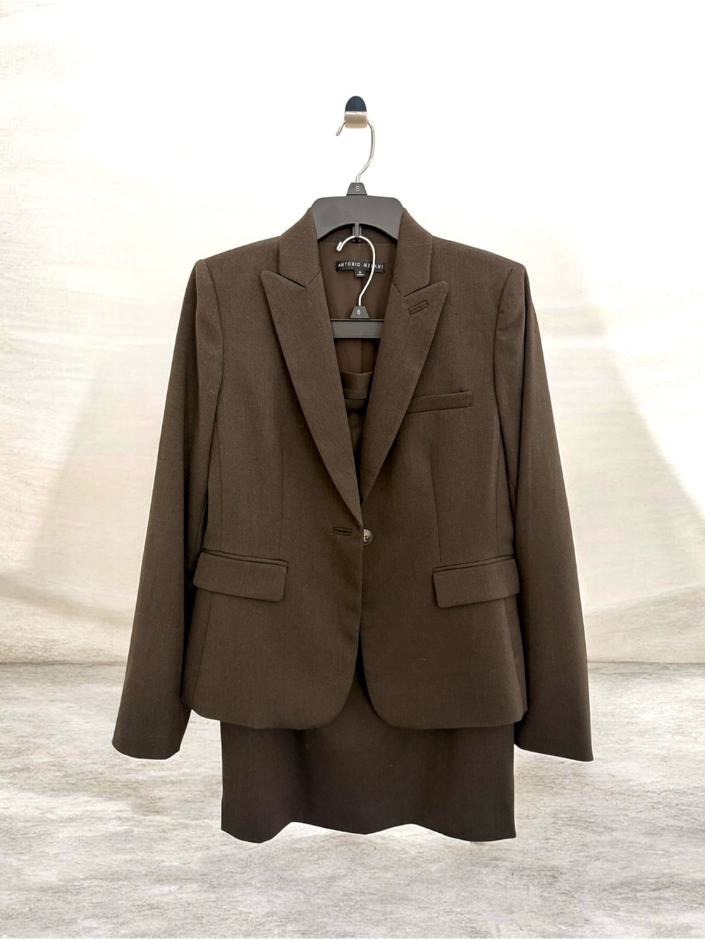ANTONIO MELANI Dark Olive Brown Women's Tailored Blazer and Skirt Suit NWOT